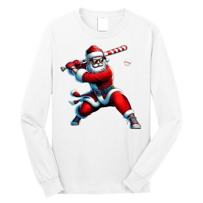 Santa Playing Baseball Christmas Baseball Player Long Sleeve Shirt