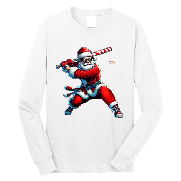 Santa Playing Baseball Christmas Baseball Player Long Sleeve Shirt