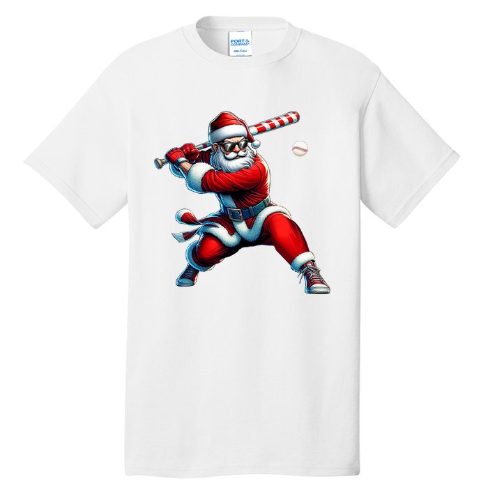 Santa Playing Baseball Christmas Baseball Player Tall T-Shirt