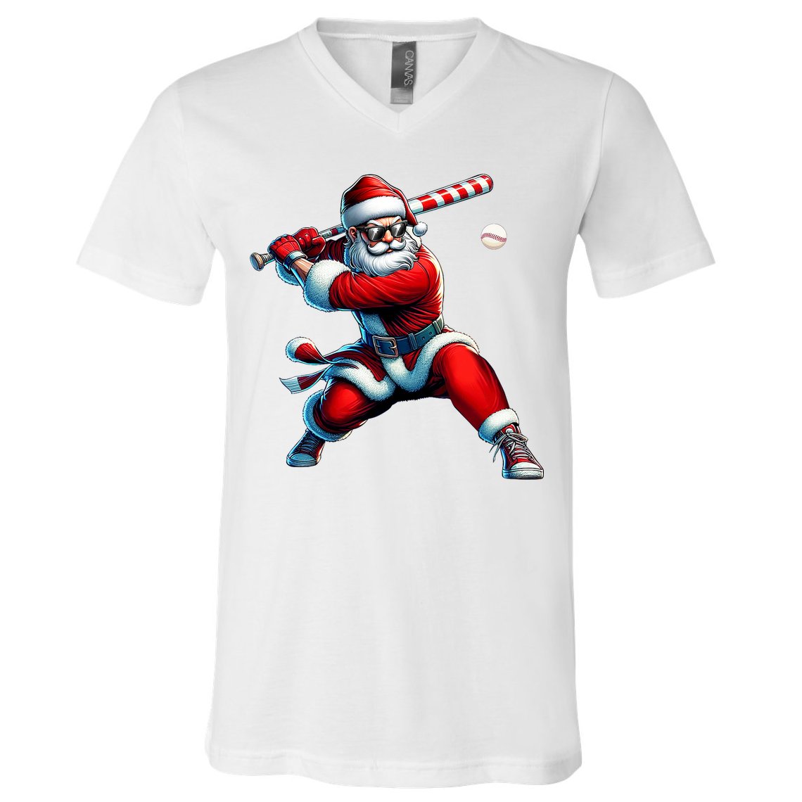 Santa Playing Baseball Christmas Baseball Player V-Neck T-Shirt