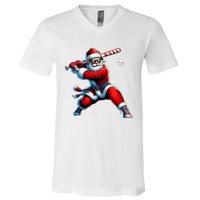 Santa Playing Baseball Christmas Baseball Player V-Neck T-Shirt