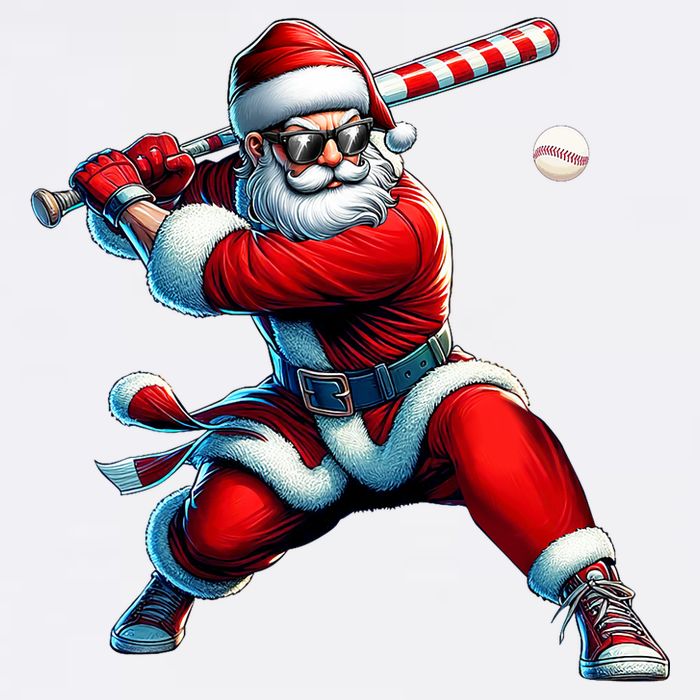 Santa Playing Baseball Christmas Baseball Player Bucket Hat