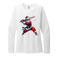 Santa Playing Baseball Christmas Baseball Player Womens CVC Long Sleeve Shirt