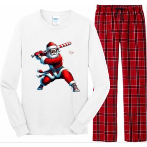 Santa Playing Baseball Christmas Baseball Player Long Sleeve Pajama Set