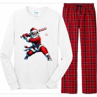 Santa Playing Baseball Christmas Baseball Player Long Sleeve Pajama Set