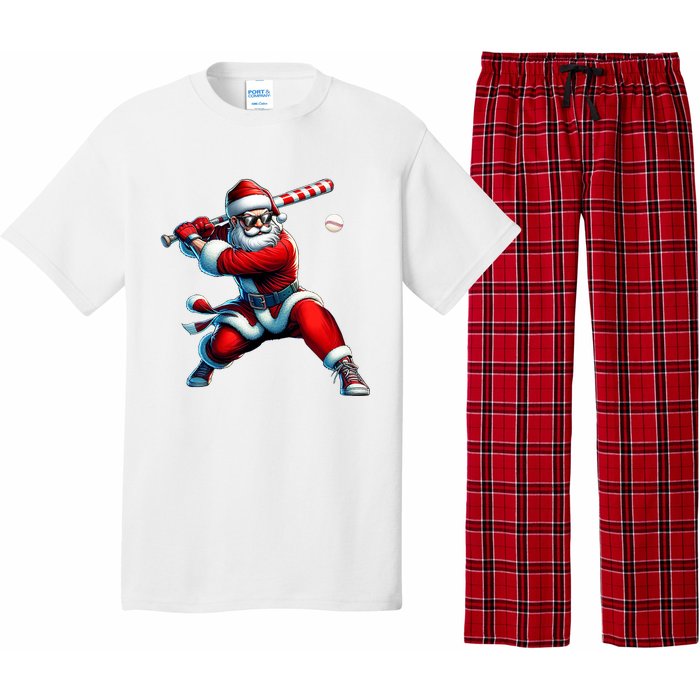 Santa Playing Baseball Christmas Baseball Player Pajama Set