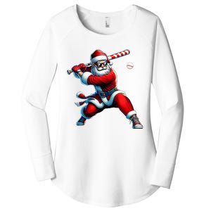 Santa Playing Baseball Christmas Baseball Player Women's Perfect Tri Tunic Long Sleeve Shirt