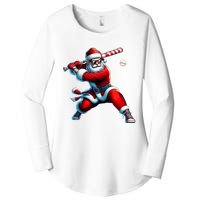 Santa Playing Baseball Christmas Baseball Player Women's Perfect Tri Tunic Long Sleeve Shirt