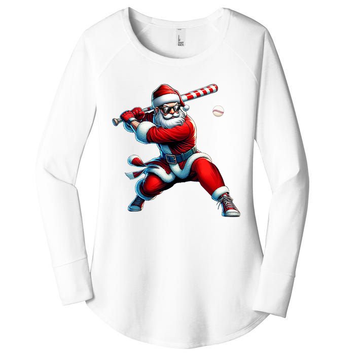 Santa Playing Baseball Christmas Baseball Player Women's Perfect Tri Tunic Long Sleeve Shirt