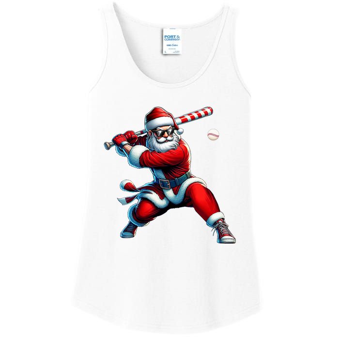 Santa Playing Baseball Christmas Baseball Player Ladies Essential Tank