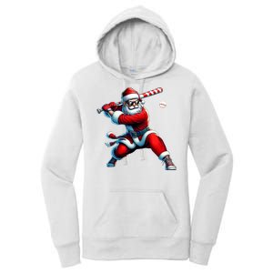 Santa Playing Baseball Christmas Baseball Player Women's Pullover Hoodie