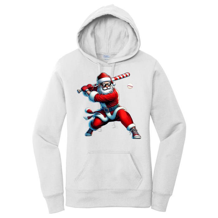 Santa Playing Baseball Christmas Baseball Player Women's Pullover Hoodie