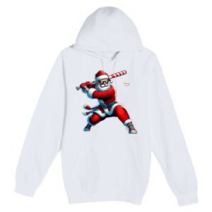 Santa Playing Baseball Christmas Baseball Player Premium Pullover Hoodie