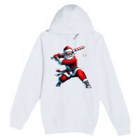 Santa Playing Baseball Christmas Baseball Player Premium Pullover Hoodie