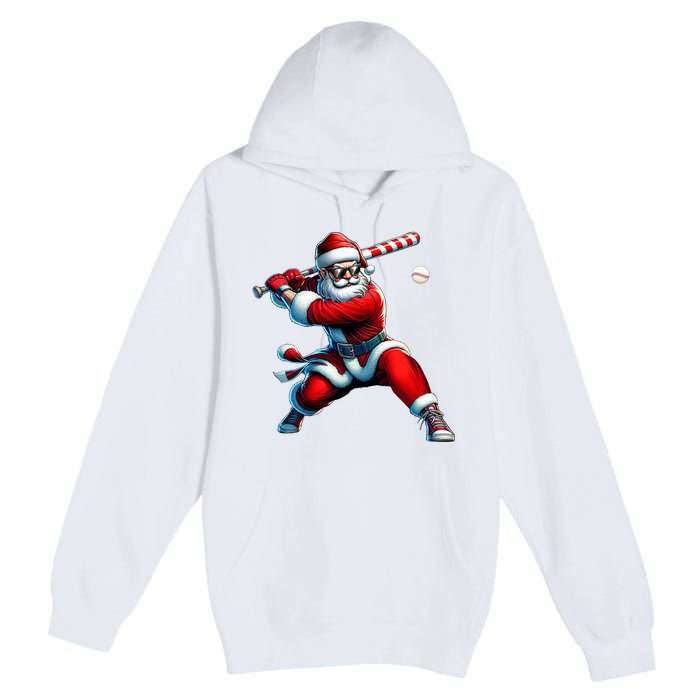 Santa Playing Baseball Christmas Baseball Player Premium Pullover Hoodie