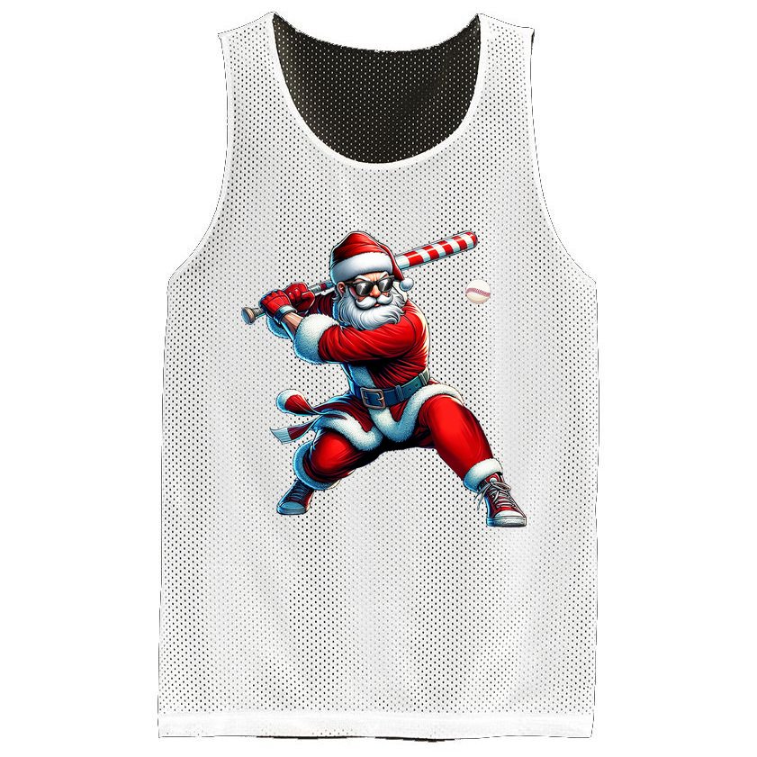 Santa Playing Baseball Christmas Baseball Player Mesh Reversible Basketball Jersey Tank