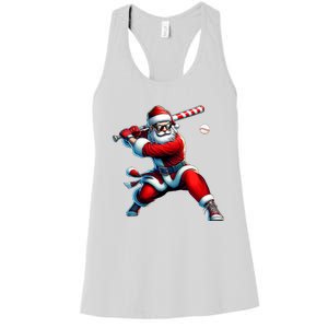 Santa Playing Baseball Christmas Baseball Player Women's Racerback Tank