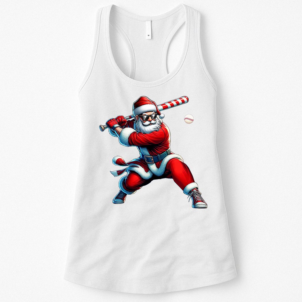 Santa Playing Baseball Christmas Baseball Player Womens Tank Top