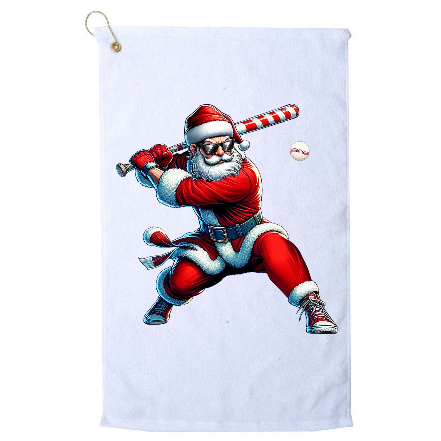 Santa Playing Baseball Christmas Baseball Player Golf Towel