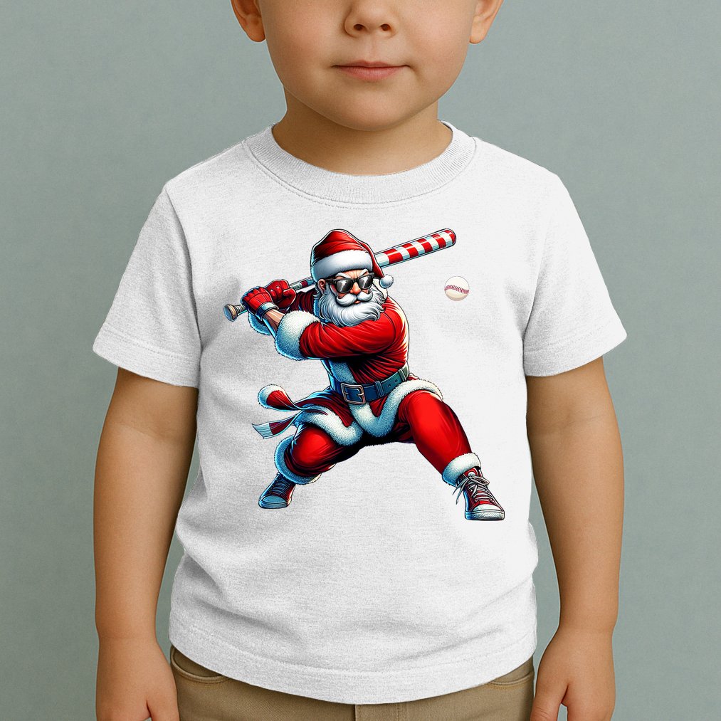 Santa Playing Baseball Christmas Baseball Player Toddler T-Shirt