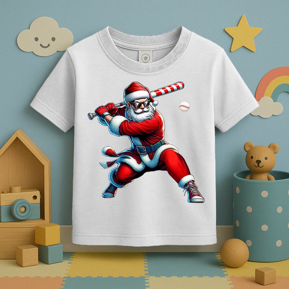 Santa Playing Baseball Christmas Baseball Player Toddler T-Shirt