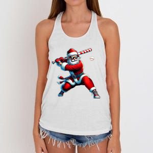 Santa Playing Baseball Christmas Baseball Player Women's Knotted Racerback Tank