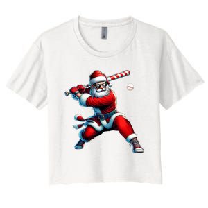 Santa Playing Baseball Christmas Baseball Player Women's Crop Top Tee