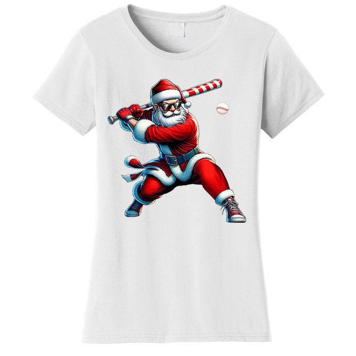 Santa Playing Baseball Christmas Baseball Player Women's T-Shirt