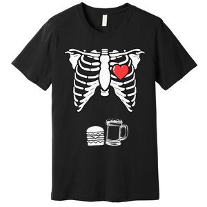 Skeleton Pregnancy Burger Beer Xray Halloween Soon Dad Premium T-Shirt