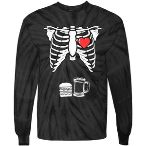 Skeleton Pregnancy Burger Beer Xray Halloween Soon Dad Tie-Dye Long Sleeve Shirt