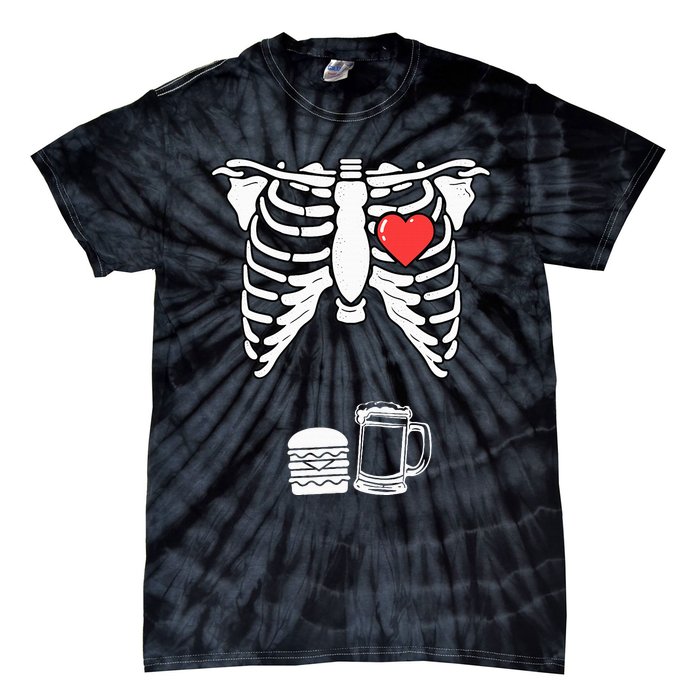 Skeleton Pregnancy Burger Beer Xray Halloween Soon Dad Tie-Dye T-Shirt