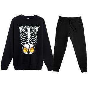 Skeleton Pregnancy Belly Of Beer Xray Halloween Costume Premium Crewneck Sweatsuit Set