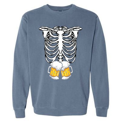 Skeleton Pregnancy Belly Of Beer Xray Halloween Costume Garment-Dyed Sweatshirt