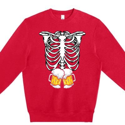 Skeleton Pregnancy Belly Of Beer Xray Halloween Costume Premium Crewneck Sweatshirt