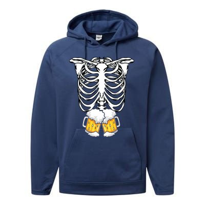 Skeleton Pregnancy Belly Of Beer Xray Halloween Costume Performance Fleece Hoodie