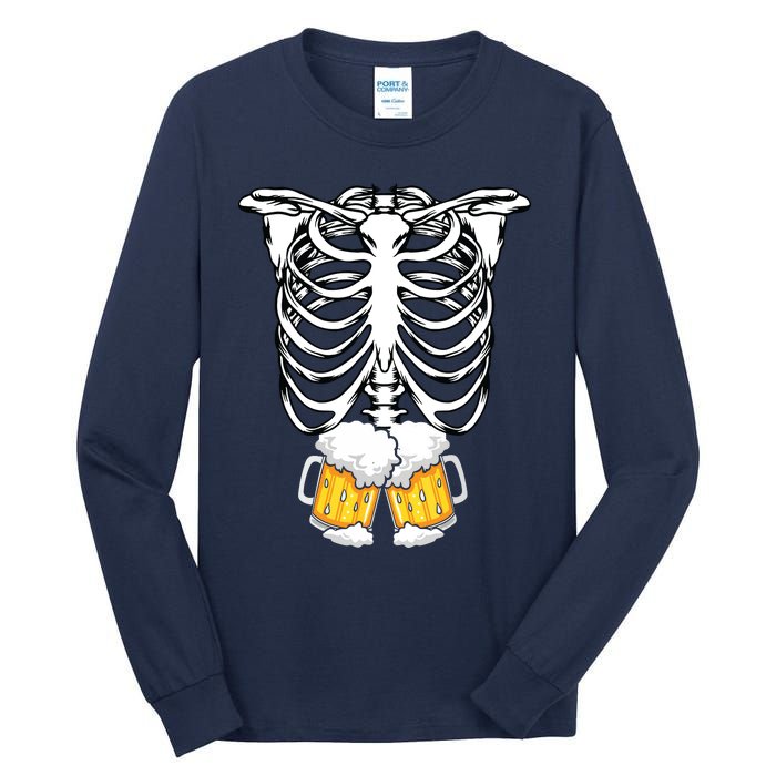 Skeleton Pregnancy Belly Of Beer Xray Halloween Costume Tall Long Sleeve T-Shirt