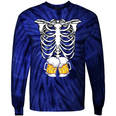 Skeleton Pregnancy Belly Of Beer Xray Halloween Costume Tie-Dye Long Sleeve Shirt