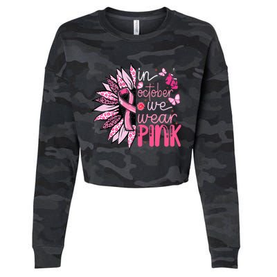 Sunflower Pink Breast Cancer Awareness Warrior Cropped Pullover Crew