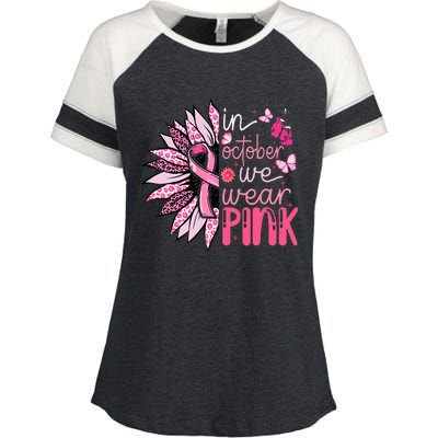 Sunflower Pink Breast Cancer Awareness Warrior Enza Ladies Jersey Colorblock Tee