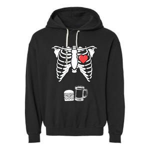 Skeleton Pregnancy Burger Beer Xray Halloween Soon Dad Garment-Dyed Fleece Hoodie