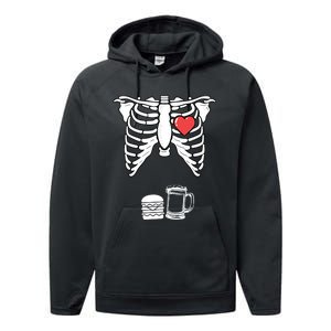 Skeleton Pregnancy Burger Beer Xray Halloween Soon Dad Performance Fleece Hoodie