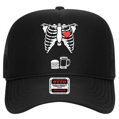 Skeleton Pregnancy Burger Beer Xray Halloween Soon Dad High Crown Mesh Back Trucker Hat