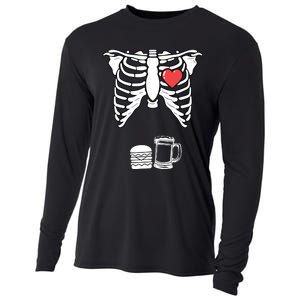 Skeleton Pregnancy Burger Beer Xray Halloween Soon Dad Cooling Performance Long Sleeve Crew