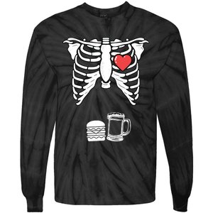 Skeleton Pregnancy Burger Beer Xray Halloween Soon Dad Tie-Dye Long Sleeve Shirt