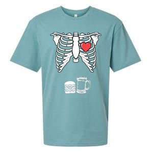 Skeleton Pregnancy Burger Beer Xray Halloween Soon Dad Sueded Cloud Jersey T-Shirt