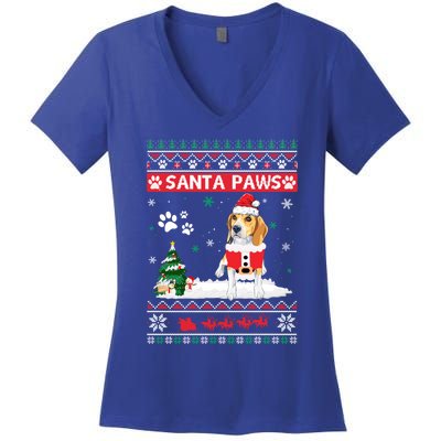 Santa Paws Beagle Merry Christmas Dog Funny Xmas Meaningful Gift Women's V-Neck T-Shirt