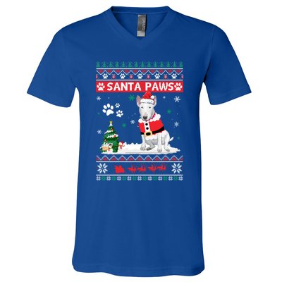 Santa Paws Bull Terrier Merry Christmas Dog Funny Xmas Gift V-Neck T-Shirt