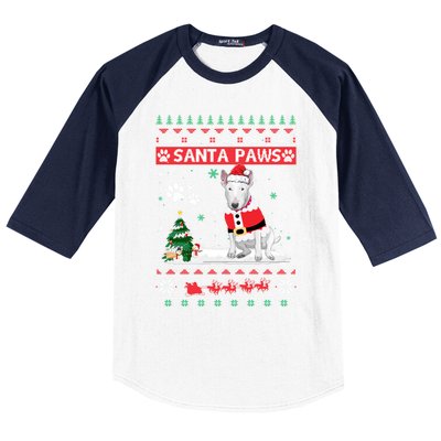 Santa Paws Bull Terrier Merry Christmas Dog Funny Xmas Gift Baseball Sleeve Shirt