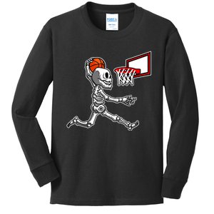 Skeleton Playing Basketball Dunk Halloween Costume Boy Kids Long Sleeve Shirt