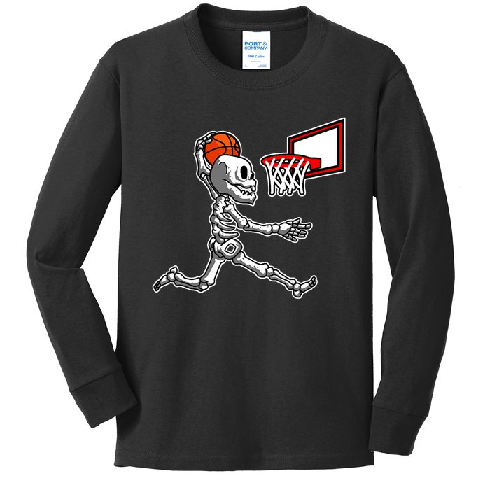 Skeleton Playing Basketball Dunk Halloween Costume Boy Kids Long Sleeve Shirt